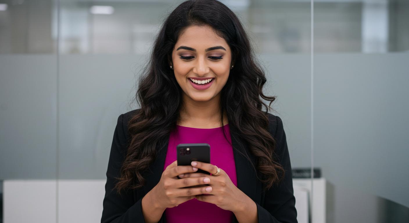 Professional woman using smartphone for identity verification