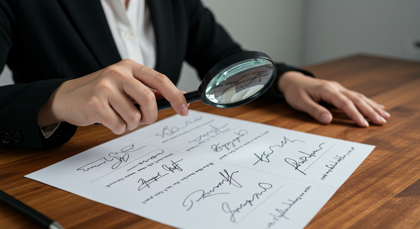 Signature verification with magnifying glass